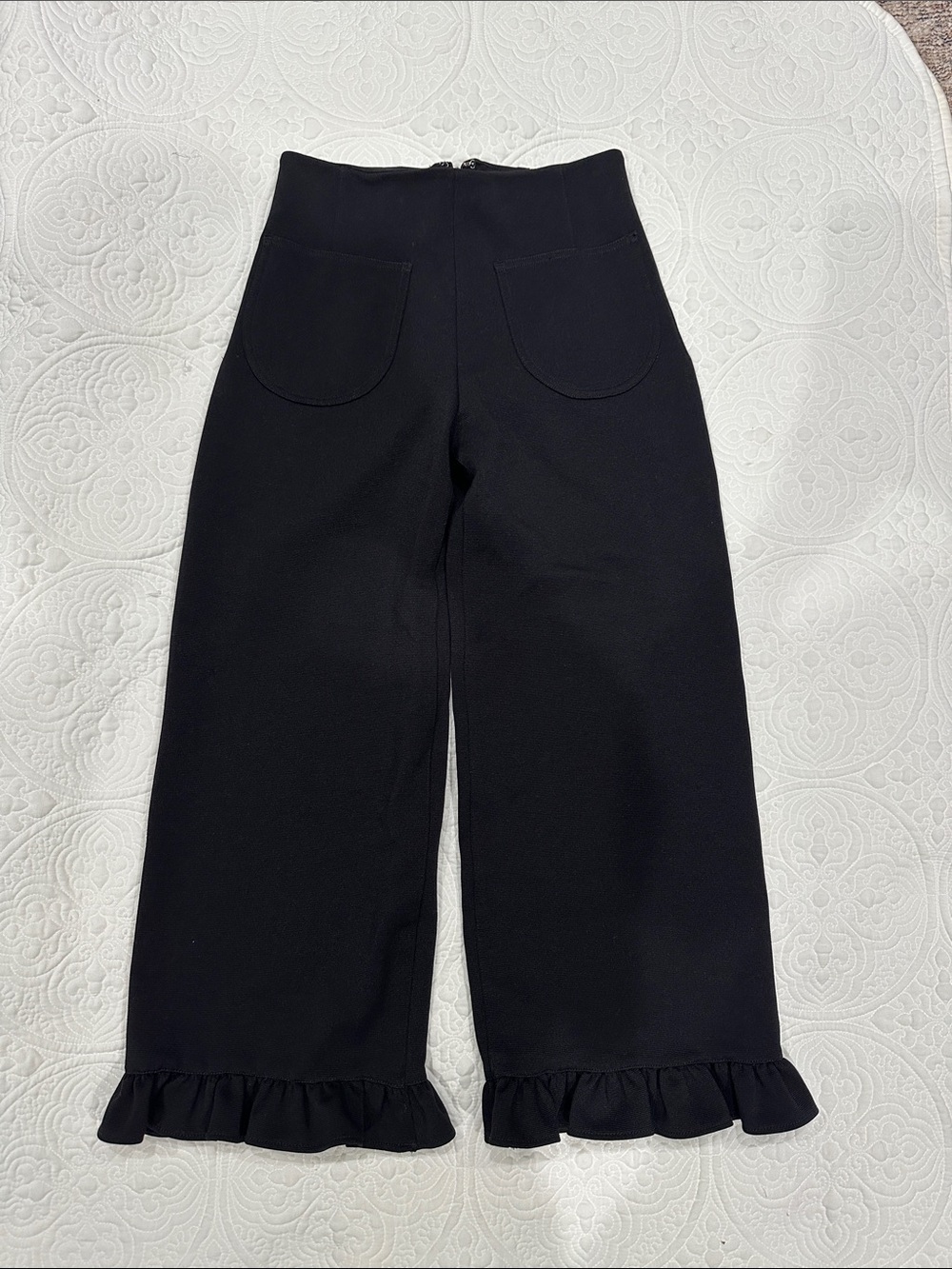 Maeve Colette Black Ruffle-Hem Wide-Leg Pants